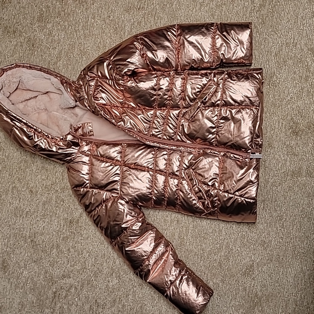 Pink Matallic Puffer Jacket with Hood